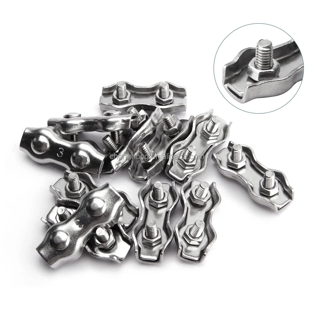 Colliers De Serrage (clips) Duplex Inox 304 Pour Câble 3/16 - 2 Poteaux - Paire