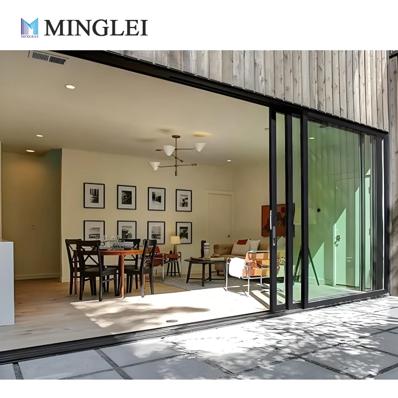 منگلی این ایف آر سی جدید پتلی فریم والے سیاہ رنگ کے الومینیم کے دوہرے شیشے والے ج tempered شیشے کے صحن کے سلائیڈنگ دروازے، توانائی کے لحاظ سے موثر صحن کے دروازے