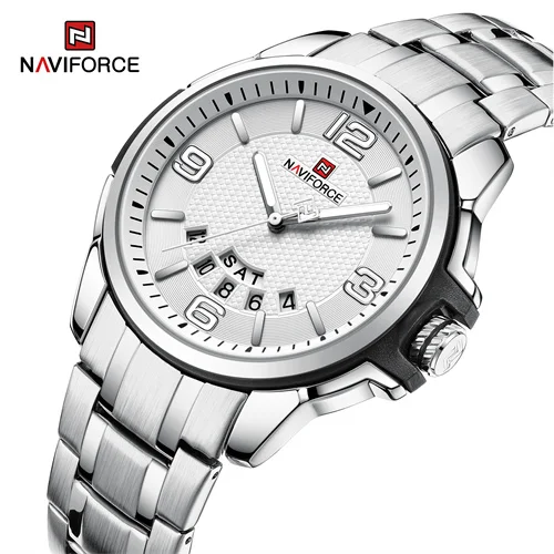 NAVIFORCE 9215S SBW Factory Custom Logo Cheap Quartz Watch Men Wrist Stainless Steel Band Luminous Hands Calendar Business Watch