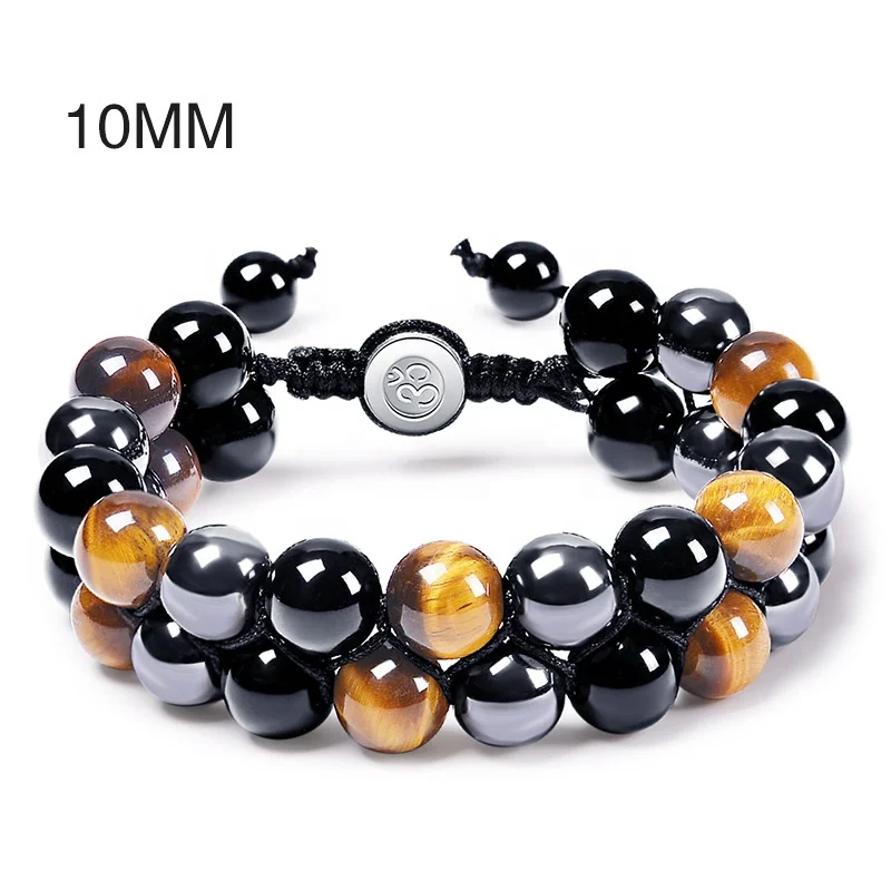 Bracciale In Pietra Naturale Occhio Di Tigre Onice Nero Da 10mm, Bracciale Regolabile Intrecciato A Mano A Doppio Strato, Bracciale In Ematite Da Yoga Da Uomo - Foto 4
