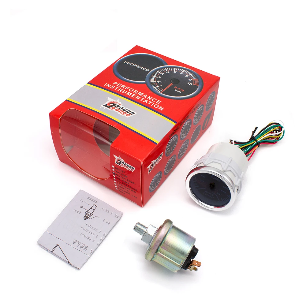 2" 52mm Coche Digital Led Rojo Medidor de Prensa Manómetro de Aceite con Sensor Tint Lente 