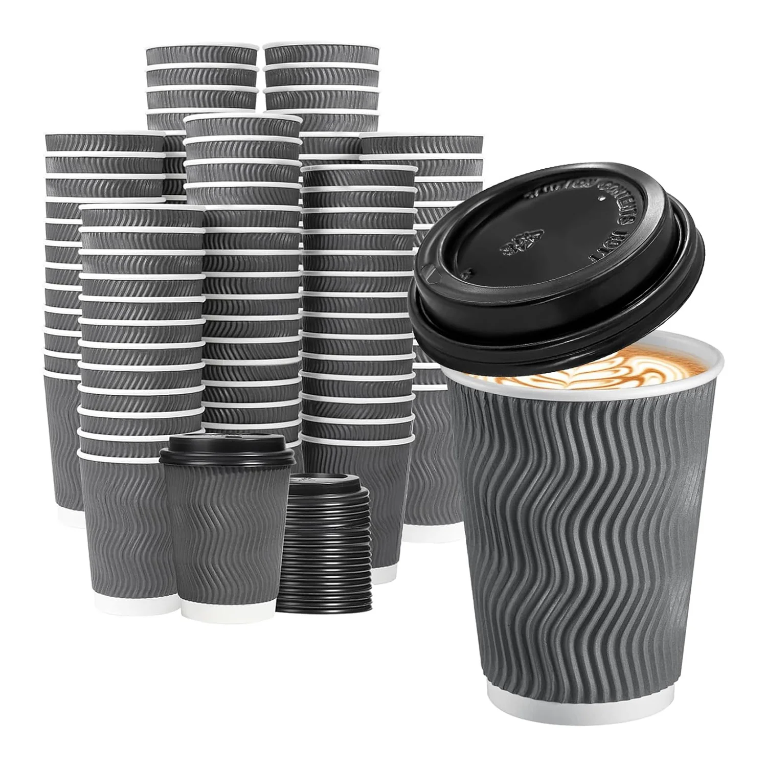 Custom logo Printing Cafe Takeaway 12oz 16oz Ripple Wall Matcha Milk Tea Paper Cup Packaging with Lid