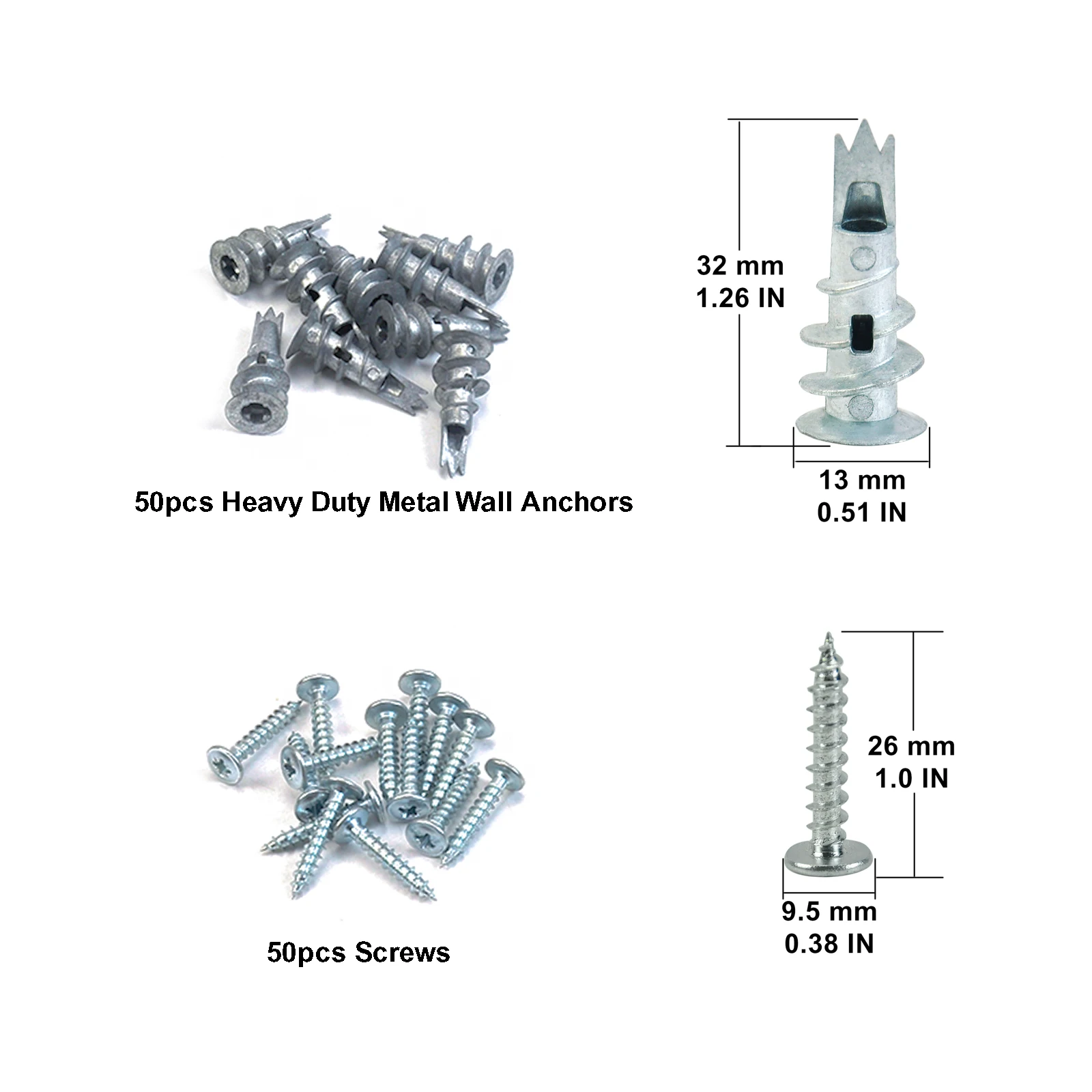 Premium Zinc Drywall Anchors And Screws Kit,Wall Anchor Drywall,50pcs