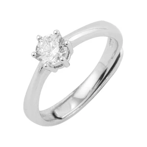 Keiyue Wholesale Women's 6-Claw Solitaire Wedding Ring Sterling Silver Cubic Zirconia with Copper for Engagement or Wedding