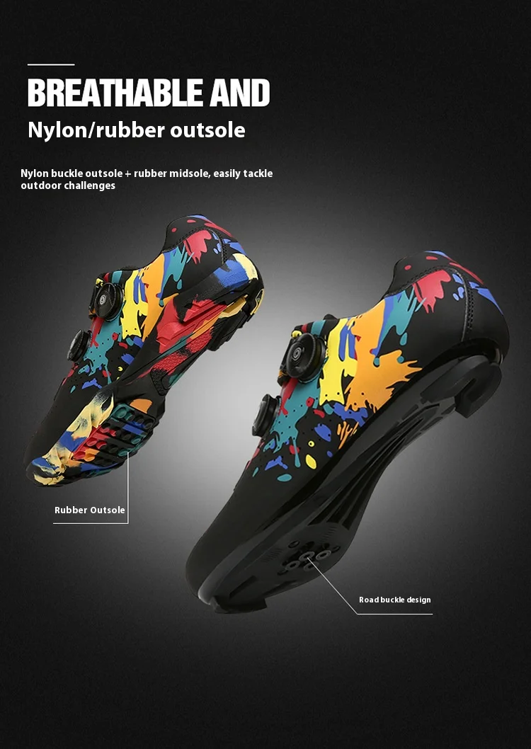 Men's Women's Locked Cycling Shoes Road Mountain Biking Power-Assisted Bicycle Outdoor Sport Graffiti Shoe Spring Summer Winter
