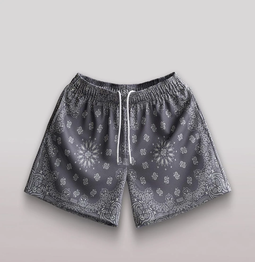 OEM Custom Summer Sweat Shorts Bandana Paisley Drawstring Short All Over Print Cotton Mesh Basketball Fitness Gym Running Short gallery 5