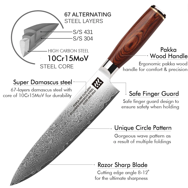 Custom Design Kitchenware 67 Layers Japanese Damascus Steel Vg10 Kitchen Knives Gift Chef Knife Set