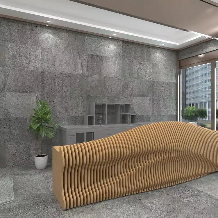 Custom Solid Wood Modern Adjustable Reception Desk for Hospital and Mall Use Gold Color Commercial Office Furniture