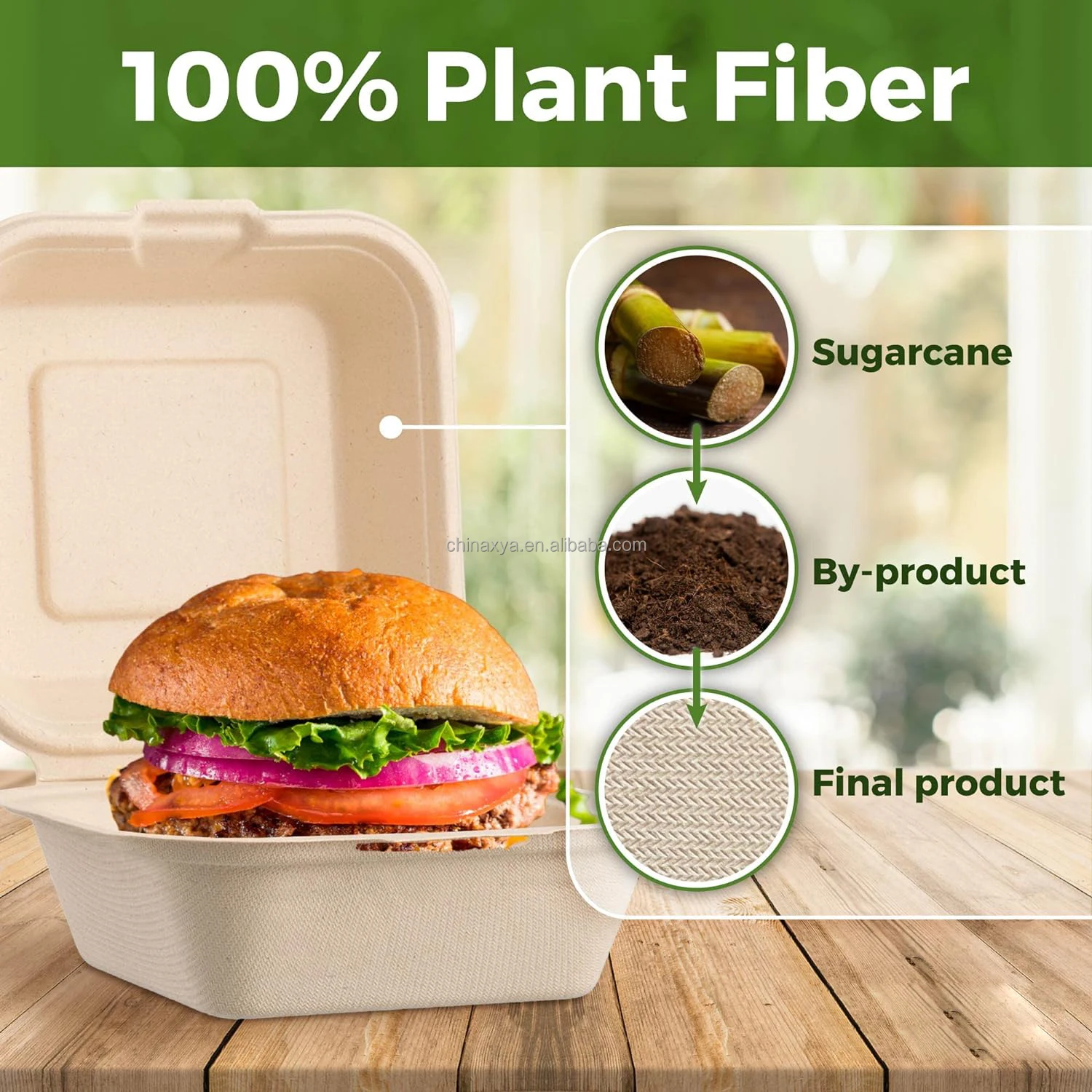 100% Biodegradable 6x6 Inch Clamshell Food Containers Takeaway Bagasse Pulp Disposable Go Boxes for Cookies Sushi Salad Bread factory