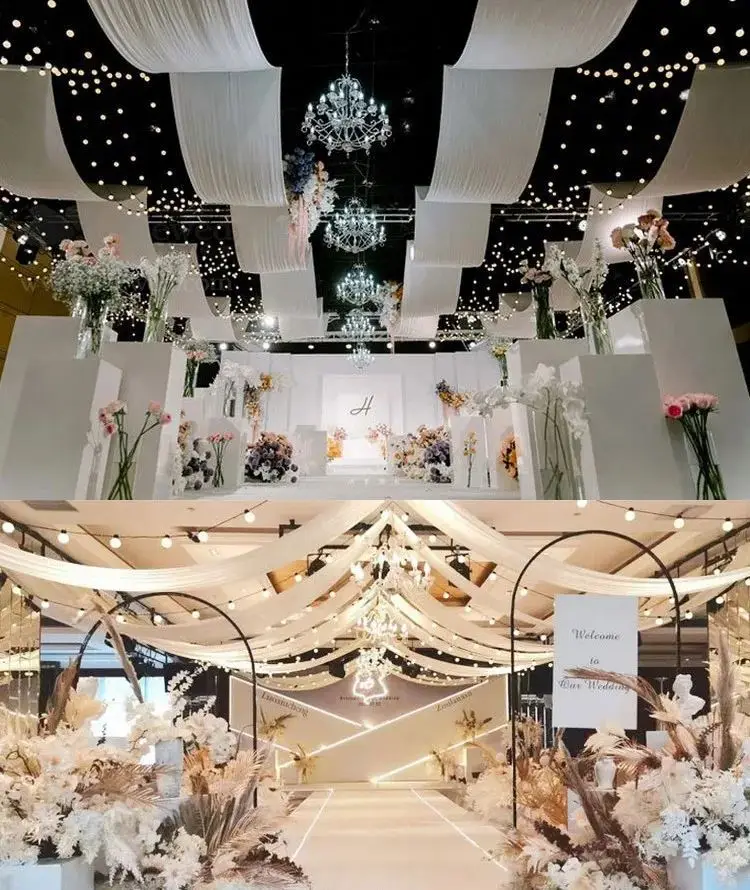 Wedding Hanging Ceiling Drape Elastic Cloth Waved Fabric Curtain for Backdrop Roof Hotel Top Decoration