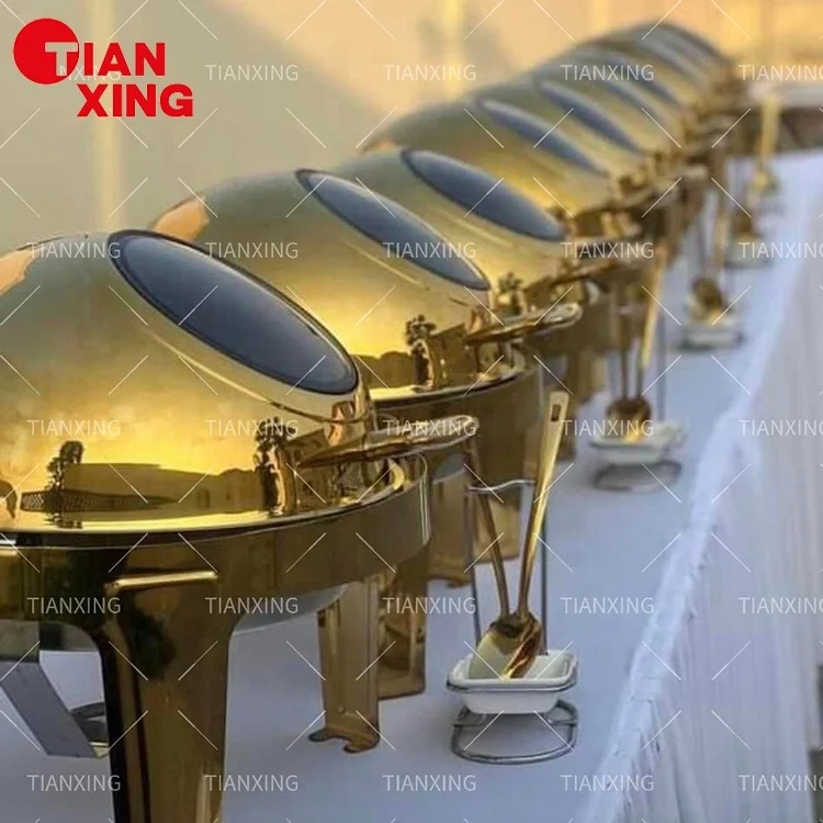 Roll Top Design Rotating Chafing Dish 6L Chaffing Dish Buffet Catering Stainless Steel Round Chafing Dish Buffet Set With Window