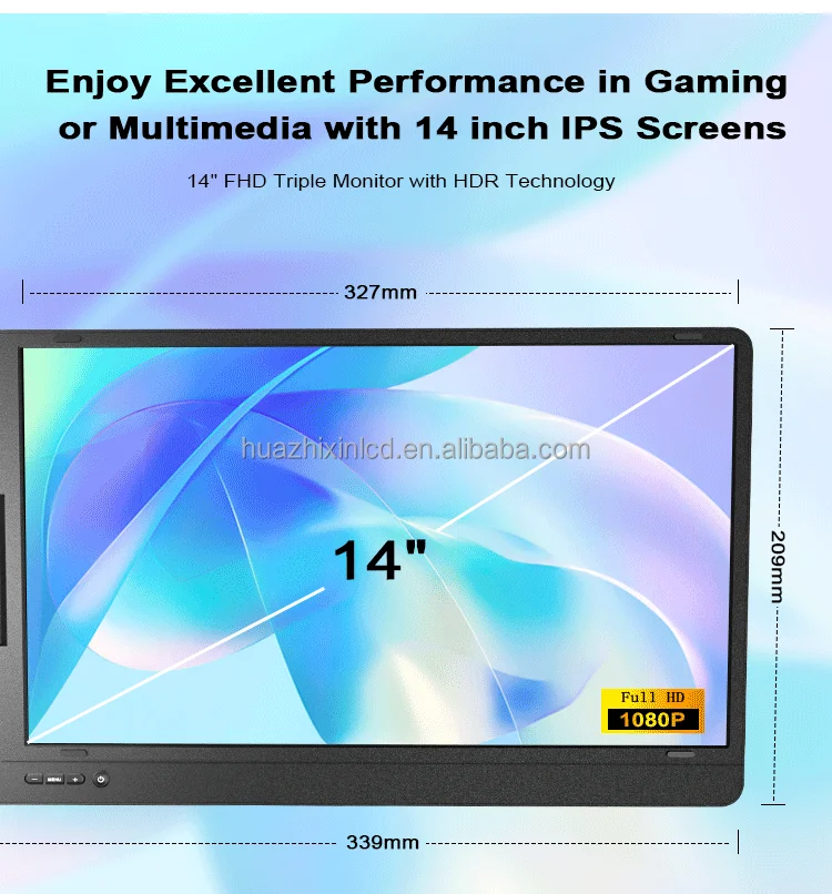 14'' Type-C Triple Portable Monitor - 1080P Gaming Screen