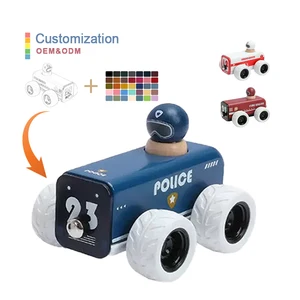 Early Education Palyset Pull Back Fire Truck Vehicle Mini Ambulance Wooden Fun Toy Car