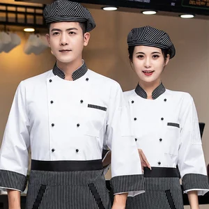 Men's and Women's Chef Workwear Breathable Twill Long Short Sleeve Summer Tops Catering Back Kitchen Cake Shop Baking Aprons