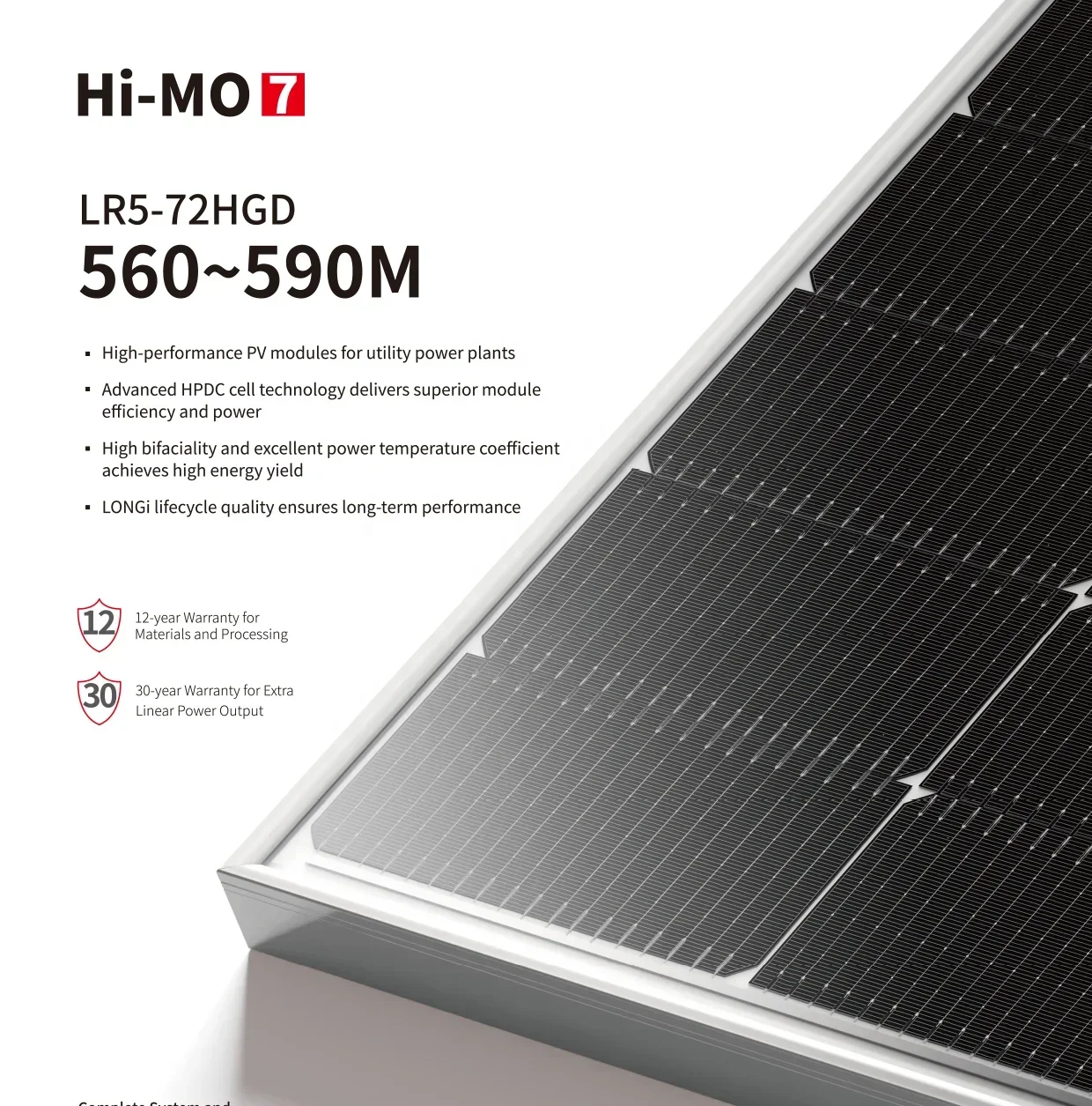 HPDC Technology Longi Hi-mo 7 LR5-72HGD  Pv Solar Power Modules 580w 585w 590w Bifacial Solar Panel supplier