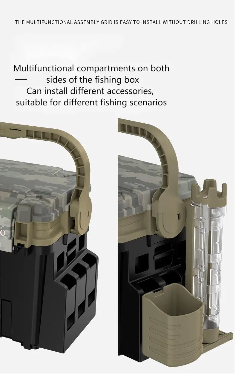 2 Layers Fishing Tackle Box Big Storage With Side Pocket Rod Holder Carry Accessories Plastic