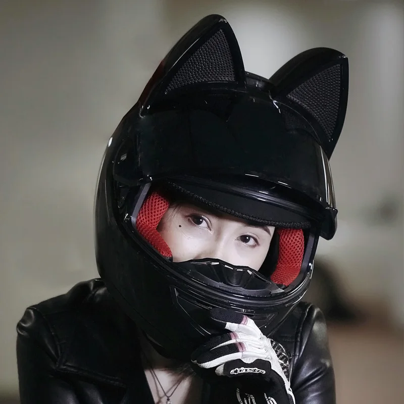 cat shaped motorcycle helmet Full Face Helmets with Ears DOT Certified Motorbike Crash Modular Adult Flip Up Visors Motocross Helmet Lightweight Design Black Pink 4,L=56-57CM : Automotive they can also be used on bicycles Black HNJ Motorcycle Helmet with