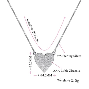 Daily Wear Fashion 925 Sterling Silver White Gold Necklaces Elegant Heart Shape Women Necklace Chain