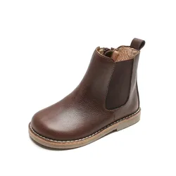 Новинка 2021, весенне-зимние ботинки челси для детей, обувь для девочек ясельного возраста, прочные меховые ботинки, Очаровательные кожаные ботинки ручной работы