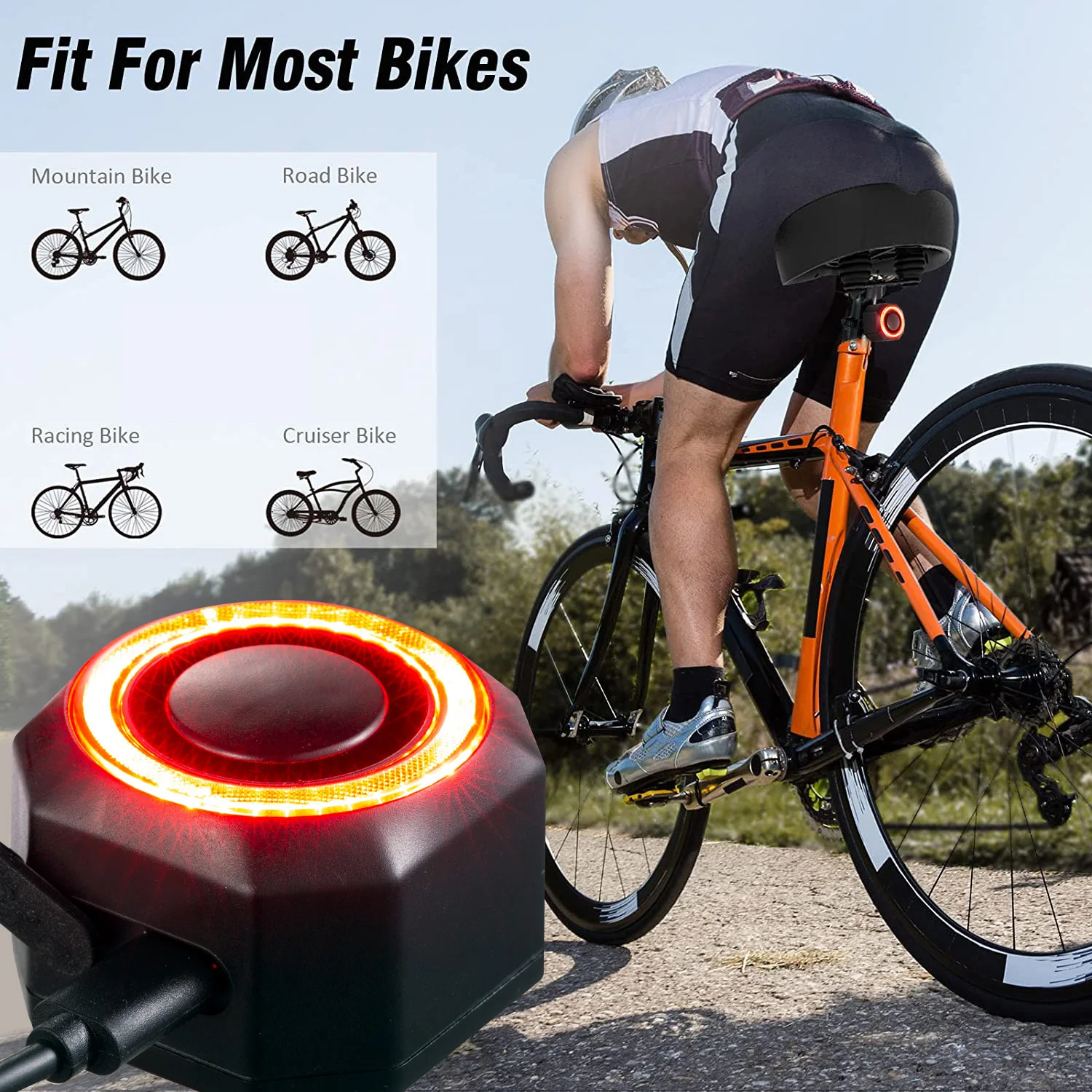Usb Rechargeable Bike Led Light With Alarm Sensitivity Adjustment