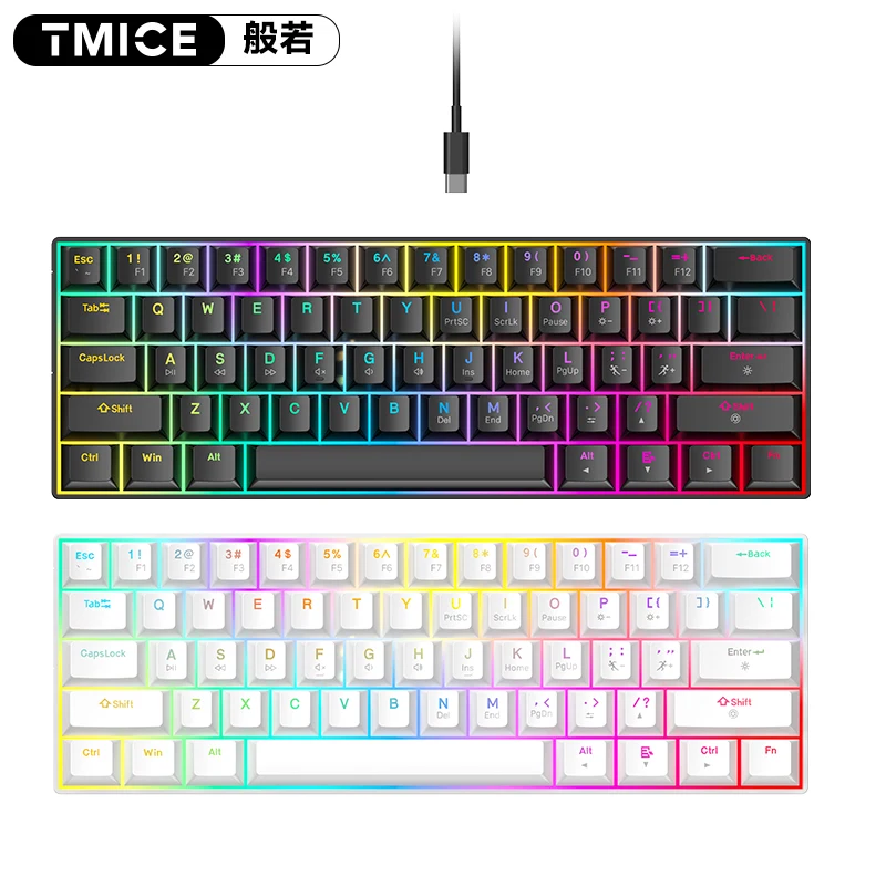 AMZ Hot Sale 60% RGB Backlit Mechanical Keyboard Wireless Red Switch Teclado Gamer Wired Mini 61 Keys Gaming Keyboard 60