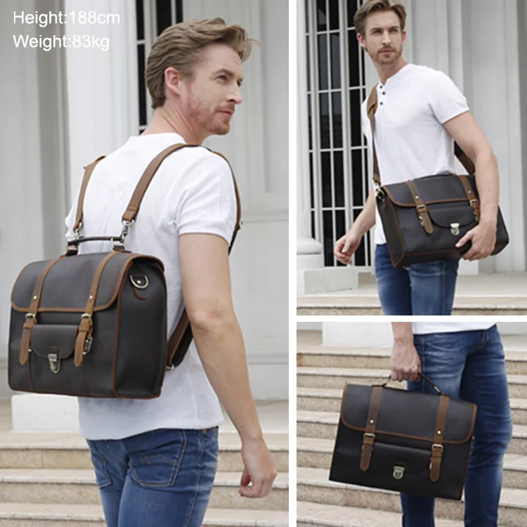 Tiding Custom Men Business Genuine Cow Leather Laptop Bag Briefcase Convertible Backpack