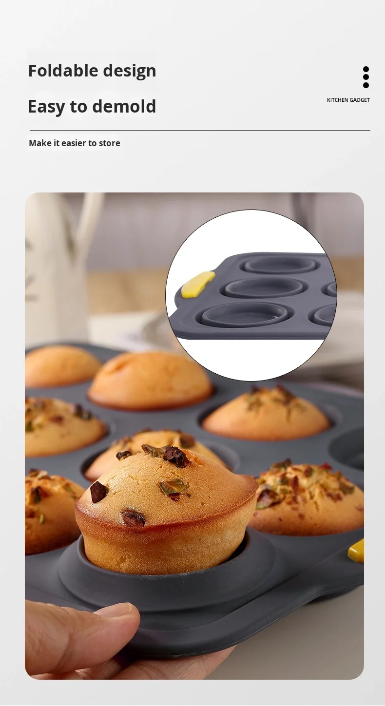 Silicone Muffin Cup Mold with Frame 12 Round Cake Baking Plate Oven Baking Mold Pudding Jelly Mold Non-Stick Reusable factory