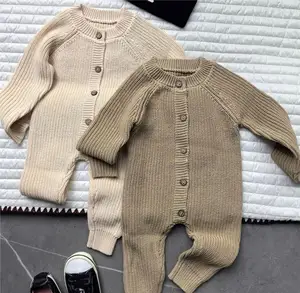 Hot Selling Good Quality Baby Rompers Cotton Long Sleeve Button Design Newborn Infant Bodysuit Jumpsuit for Children
