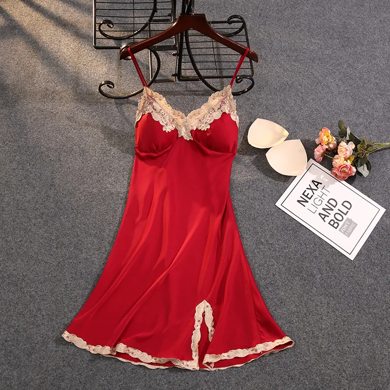 Sexy One Piece Nighty Silk Satin Sleeping Dress Lace Transparent Pajamas Sleepwear for Women Alibaba