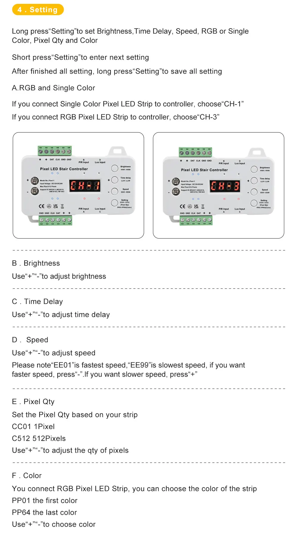 Pixel Led Stair Lighting Controller Set With Daylight Sensor And Single