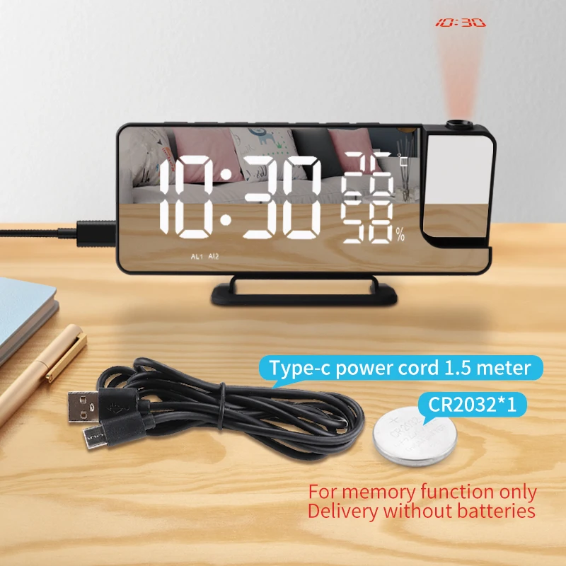 2022 Top Selling LED Mirror Desk Clock with Temperature Display Alarm Digital Projector Projection Electronic Desktop Clocks
