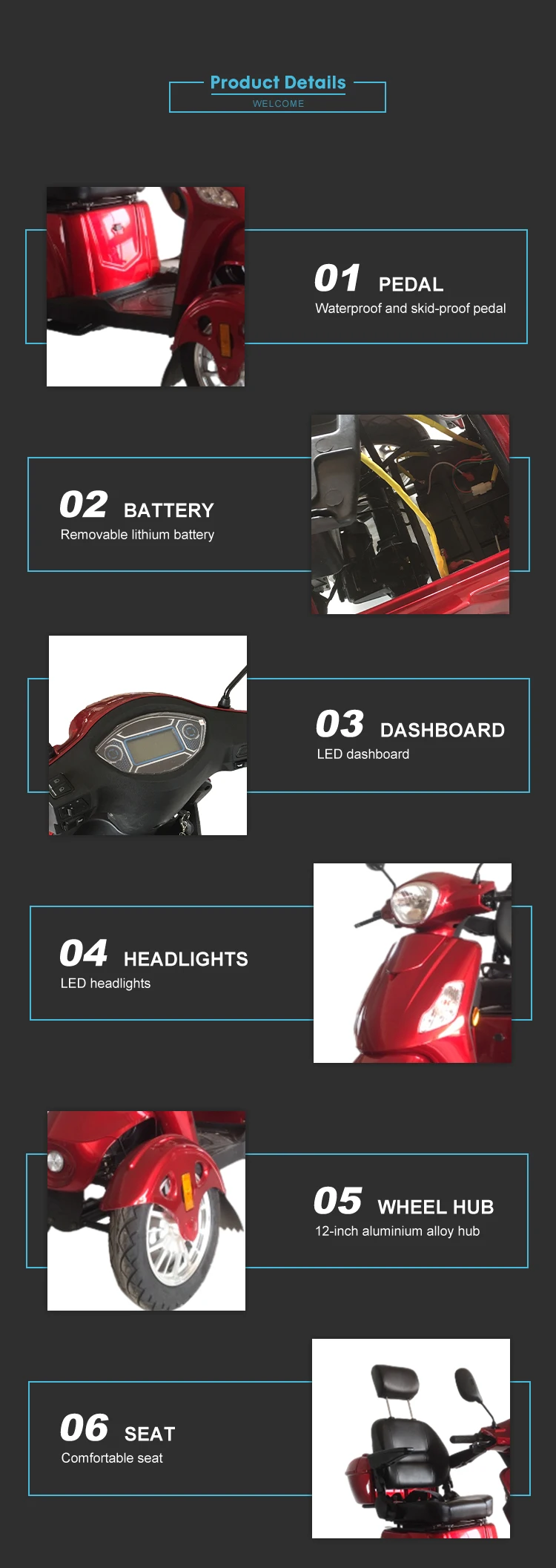 EEC/COC Certificate Mobility Electric Scooter Safe 500w 1000w Convenience for Elder Reliable Mobility Scooter Elderly