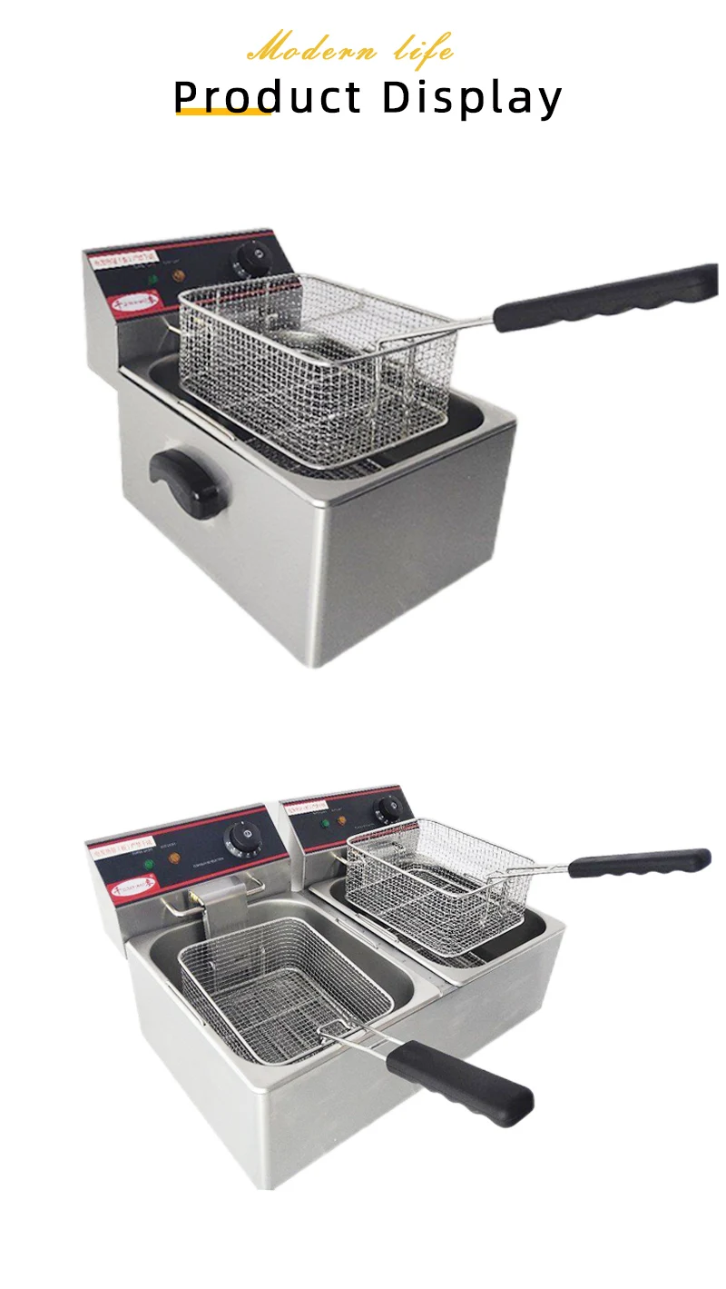 Stainless Steel 6 Liter Single Tank Potato Chip Fried Machine Commercial Electric Deep Fat Fryer