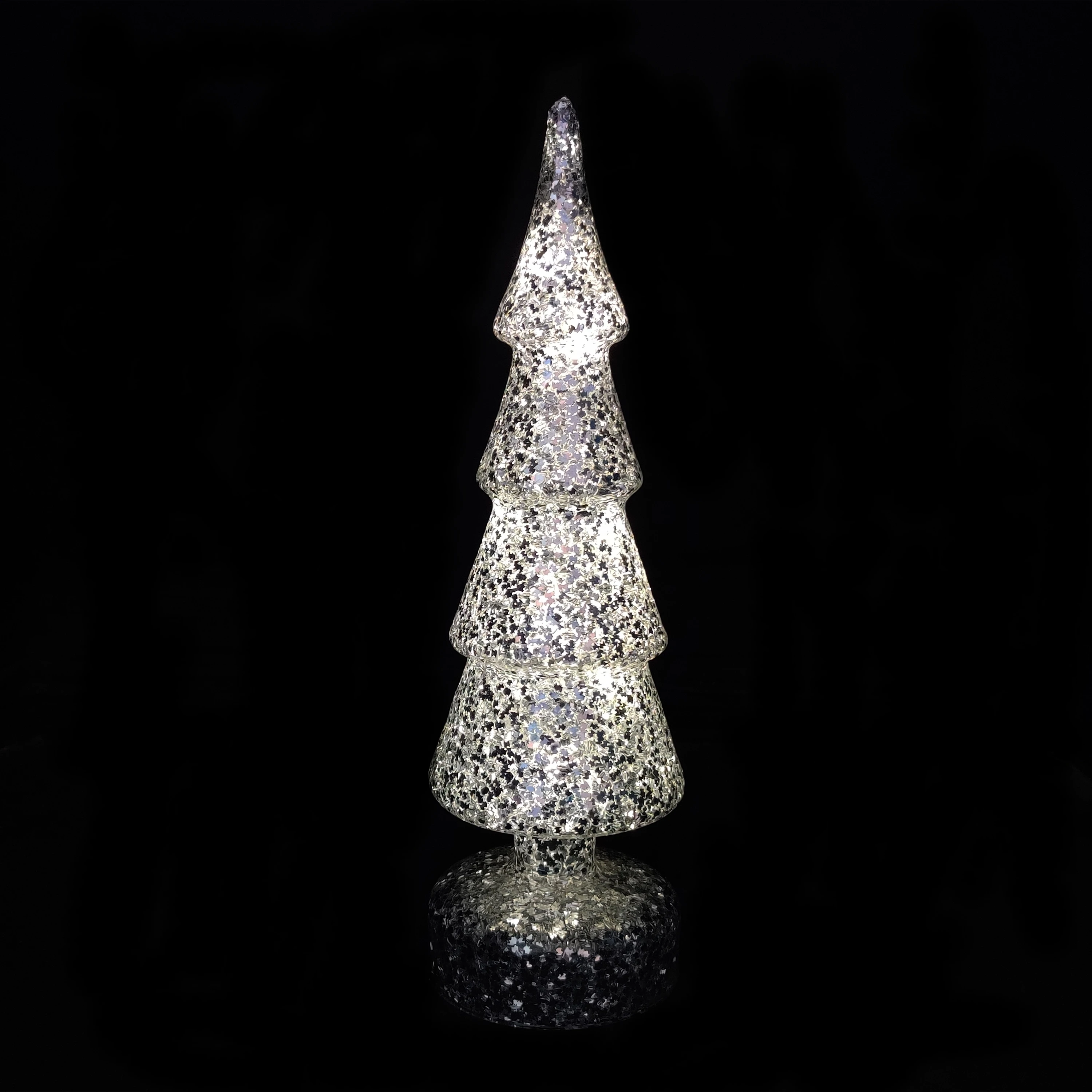 Christmas decoration supplies-old led lighted hand blown glitter glass christmas tree supplier