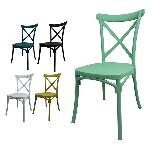 Waterproof pp plastic material crossback x chairs stackable portable terrace bistro outdoor patio dining chair for wedding event