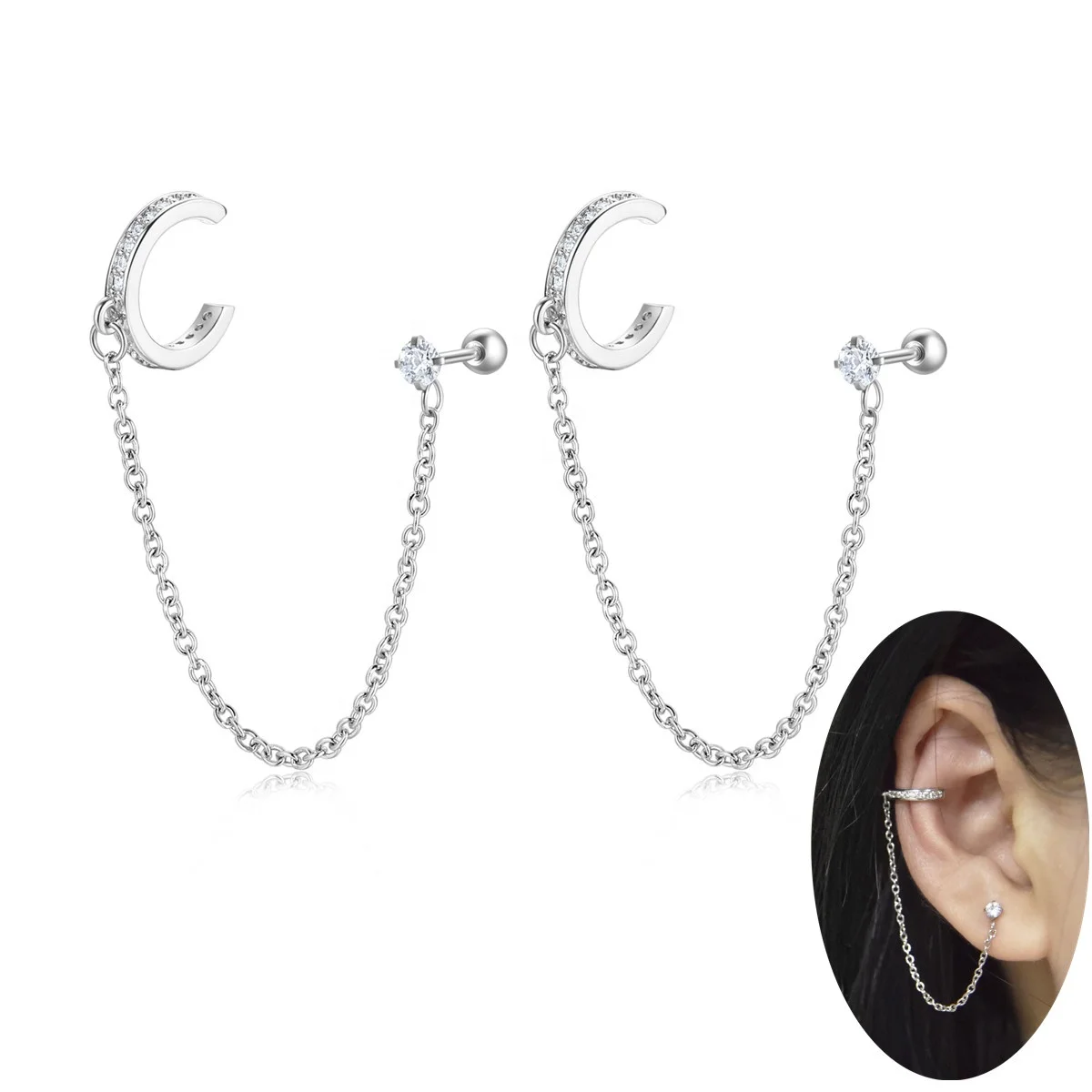 Wholesale Punk Cuff Chain Earring - Unisex Fashion Studs