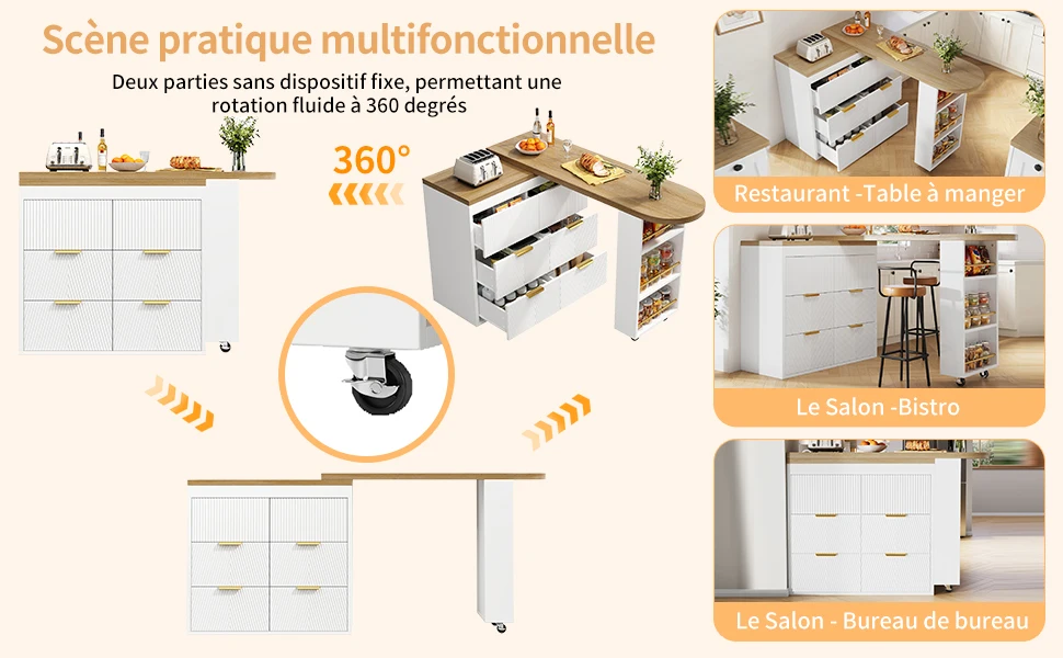 Rangement 6 tiroirs table bar multifonction
