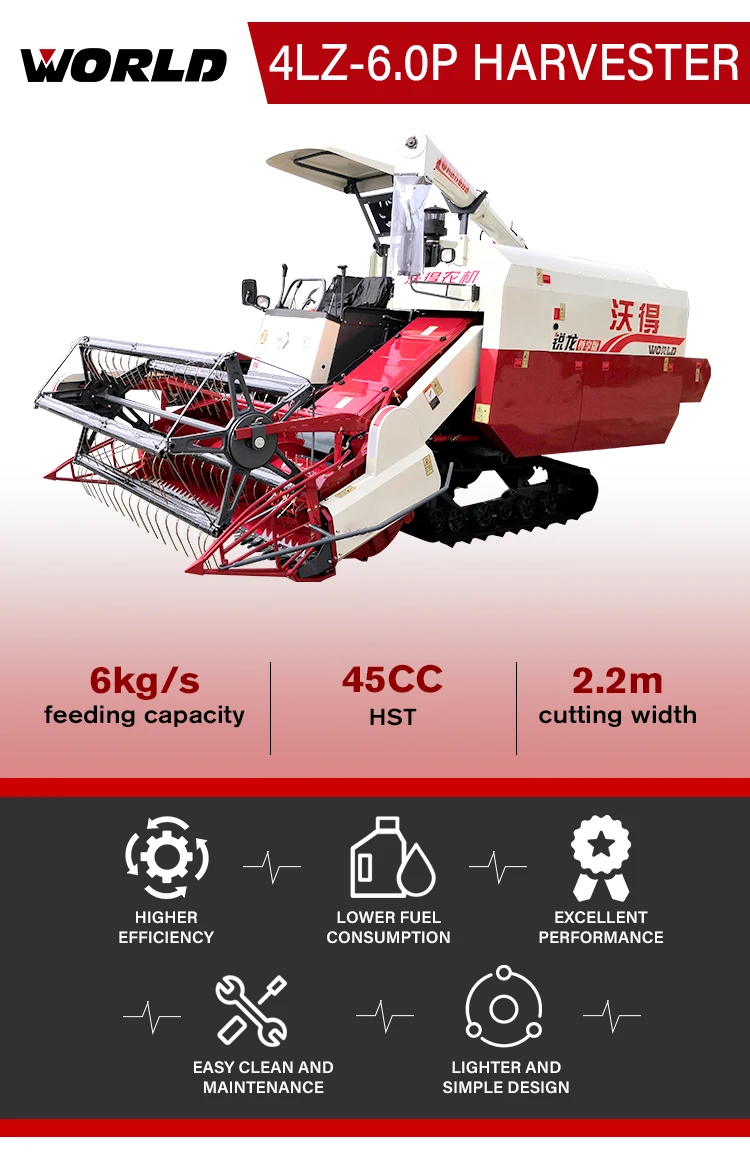 WORLD 102HP 4LZ-6.0P Rice Combine Harvester Price