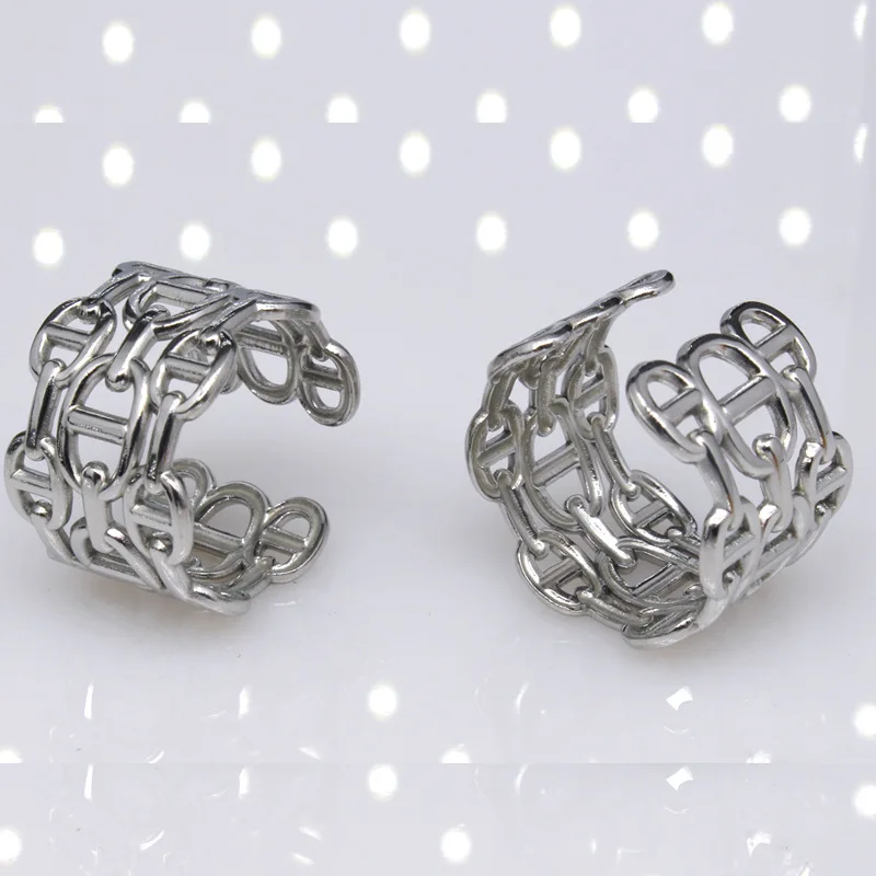 Foreign Trade Style Exaggerated Chain Stainless Steel Rings Jewelry Men Women Open Adjustable Hand Jewelry