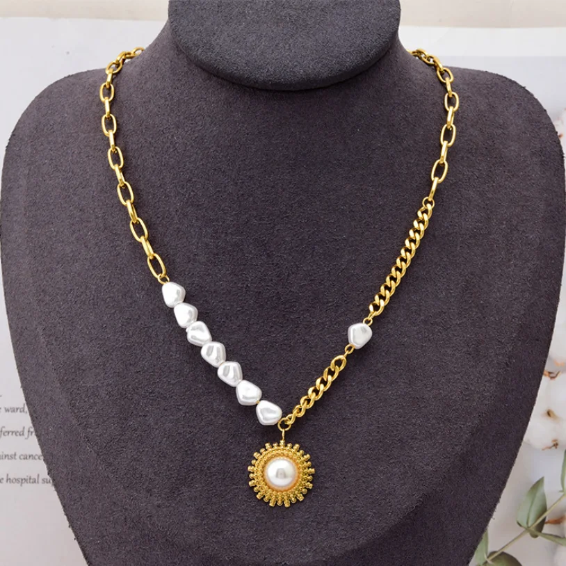 Stainless Steel Chain Simple Irregular Gold Filled Dainty Natural Freshwater Tahitian Pearl Necklace Jewelry Women