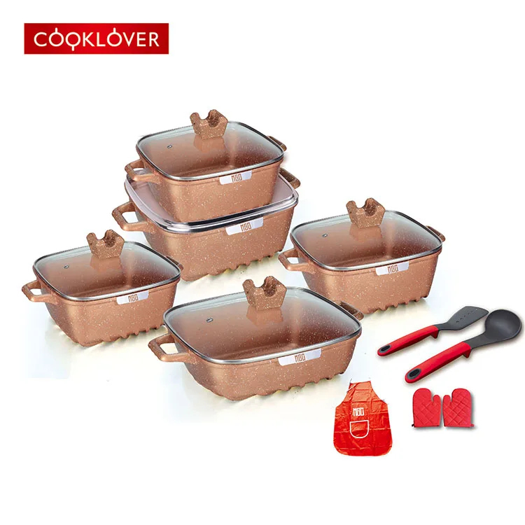 Cooklover 15 Pcs Food Grade Combination None Stick Pot Set Cookware Set