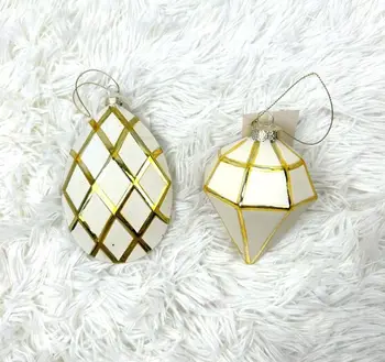 Glass Ornaments Decorative Hanging Christmas Bauble Decoration Color White with Gold Christmas Glass Balls