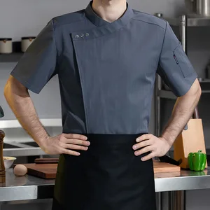 5-Star Hotel Chef Clothing for Men Summer Short-Sleeved Catering Uniforms Western Restaurant & Bar Aprons with Top Pattern