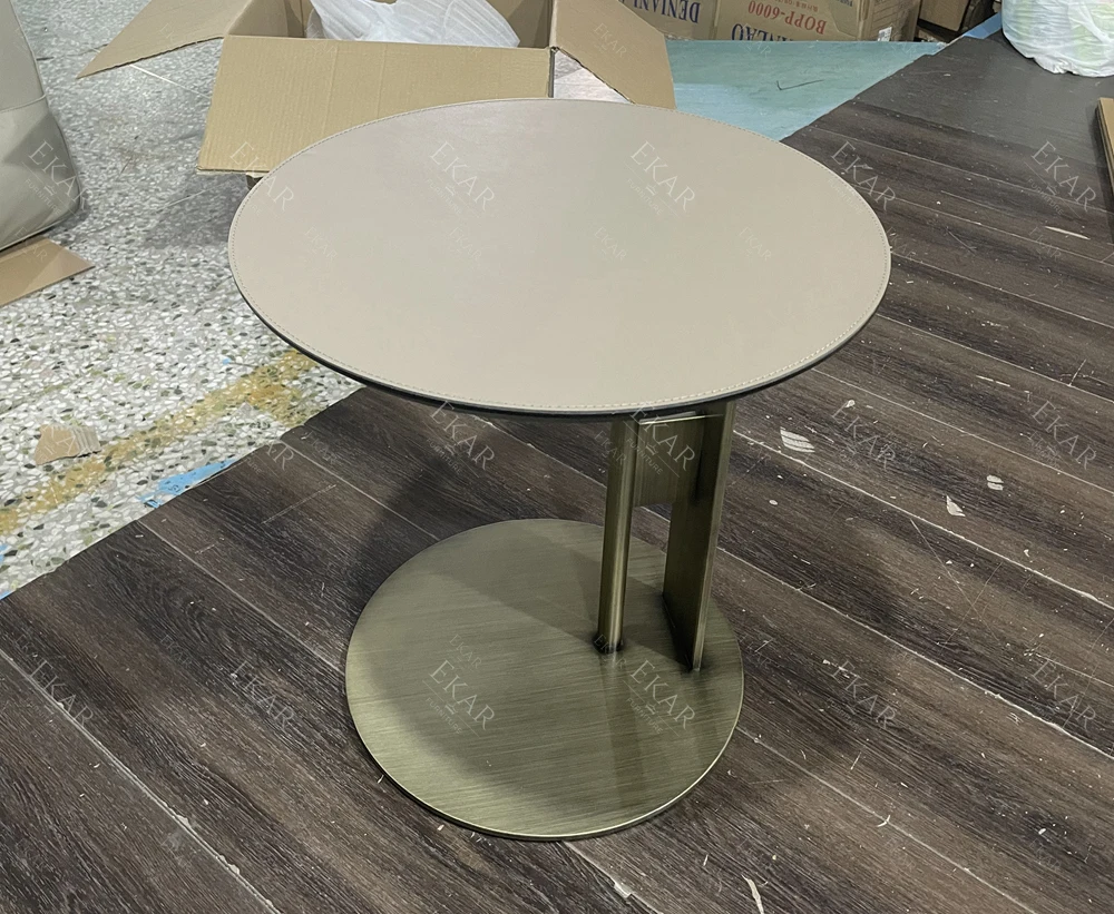 product nordic luxury modern style home furniture stainless steel base round side table corner coffee tables with leather top-65