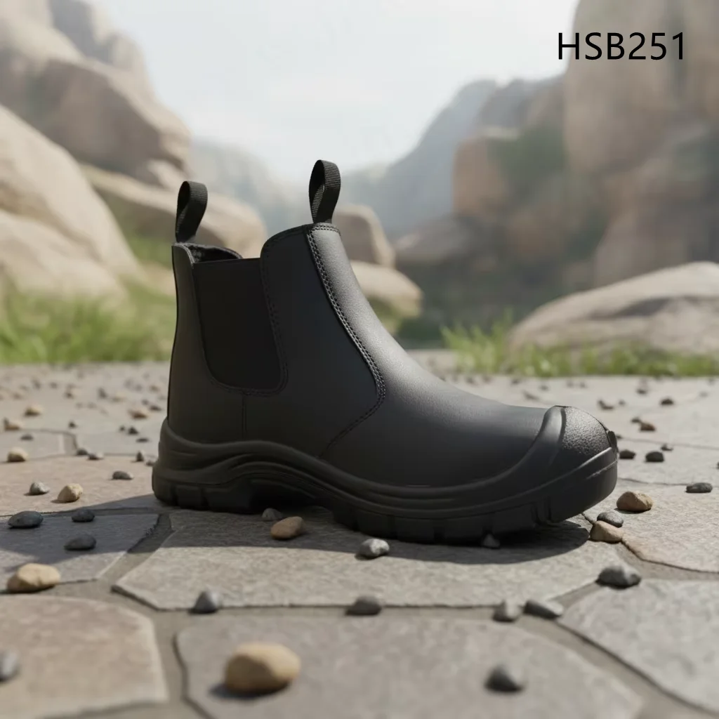 HY, Stivali di sicurezza antiforatura per fabbriche di ghiaia 2026 con punta d'acciaio e cinturino elastico, stivali da lavoro PPE robusti S3, HSB251