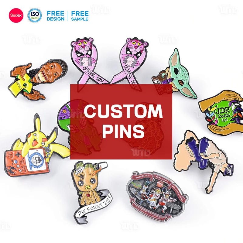 Custom Trendy Bulk Soft Hard Enamel Pins Design Your Own Funny Anime Cartoon Personalized Logo Lapel Pin Printing Clothes Brooch