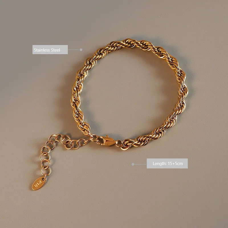 Wholesale Gold Plated Thick Twist Wire Rope Bracelet Adjustable Twisted
