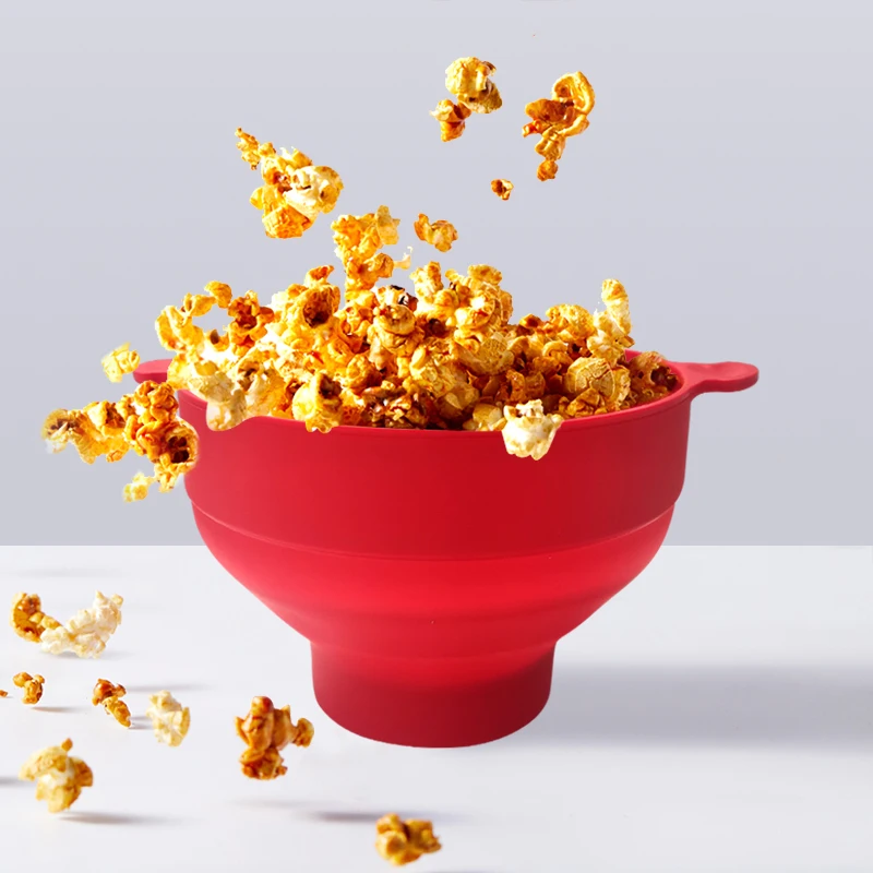 Microwave Popcorn Silicone Popcorn Bowl Maker with Lid Bucket Red