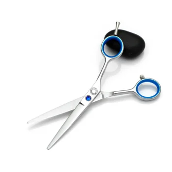 Advanced 5.5 Inch Barber Scissors with Blue Crystal Screws Stainless Steel Straight Blade Steel Handle for Beauty Hair Salons