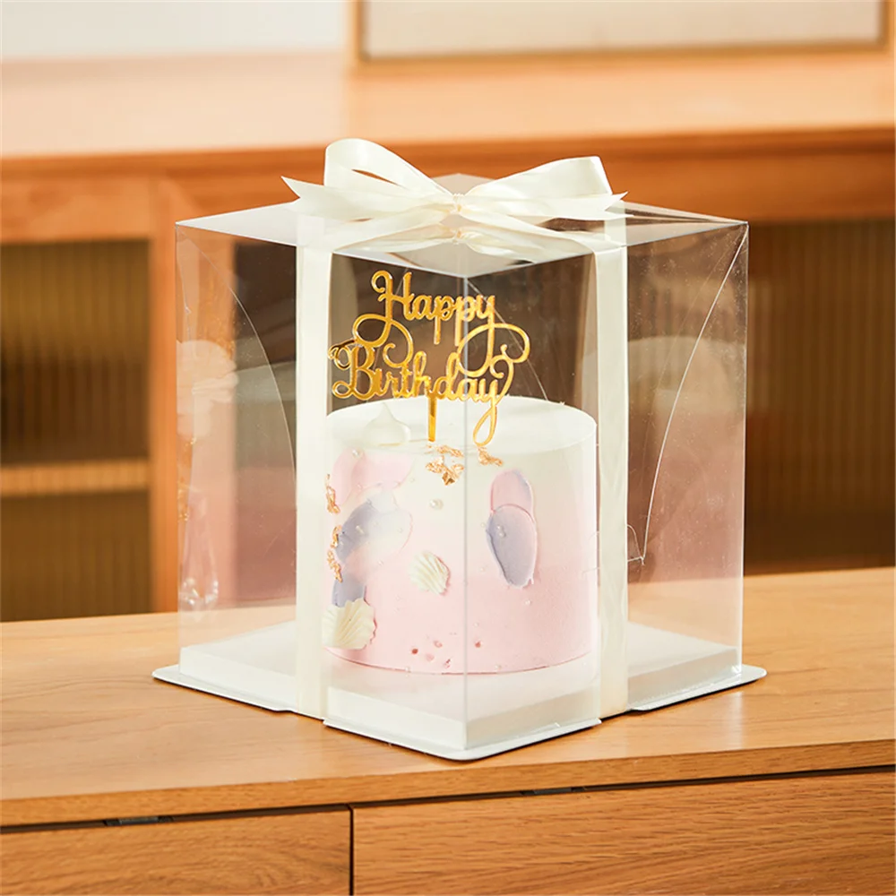 Custom Biscuits Display Container square Transparent Plastic Tall Cake Box Cake Package Box clear Cake Boxes